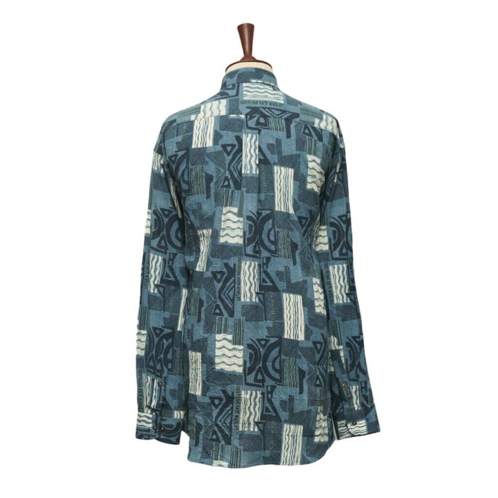 Mens Shirt Button Up Blue White Abstract Navajo Aztec Ethnic Tribal Casual XL - Picture 2 of 6